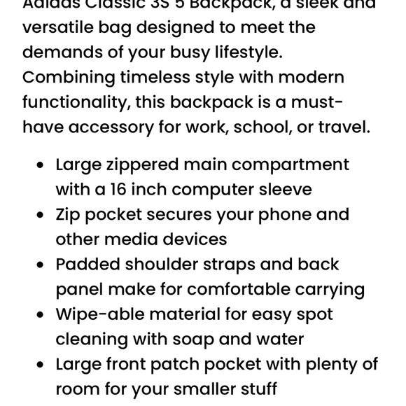 Adidas Classic 3S 5 Backpack Meadow Floral Wonder White/Woodland Floral Like New - Picture 3 of 7